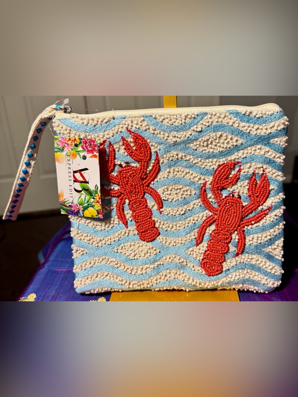 NWT America Beyond Express Edit Beaded Lobster Pouch Wristlet Clutch
